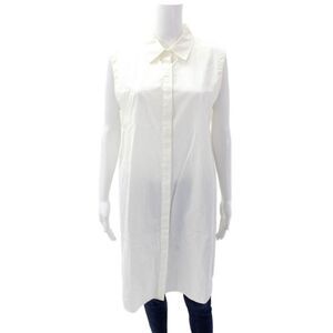 The Fisher Project Womens Cotton Collared Sleeveless Long Tunic Top White Size M